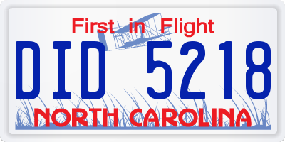 NC license plate DID5218