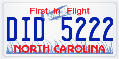 NC license plate DID5222