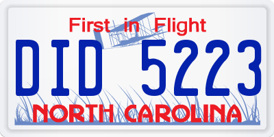 NC license plate DID5223
