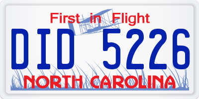 NC license plate DID5226
