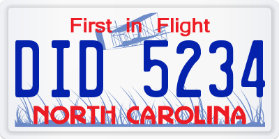 NC license plate DID5234