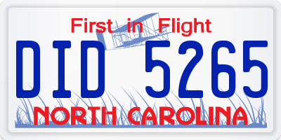 NC license plate DID5265
