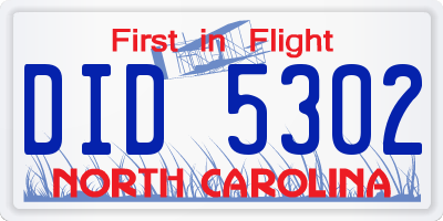 NC license plate DID5302