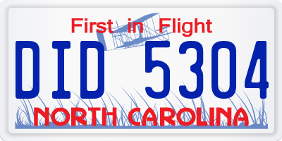 NC license plate DID5304