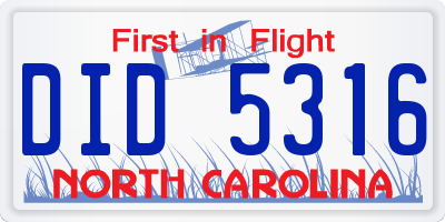 NC license plate DID5316