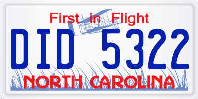 NC license plate DID5322