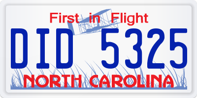 NC license plate DID5325