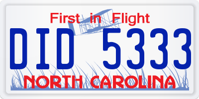 NC license plate DID5333