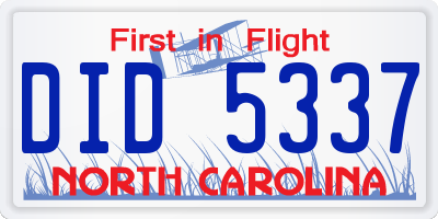 NC license plate DID5337