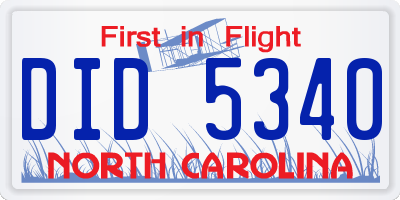 NC license plate DID5340