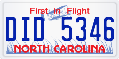 NC license plate DID5346