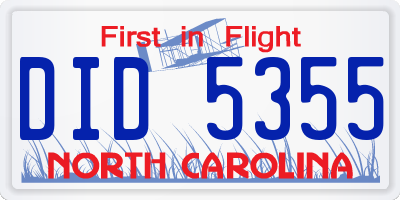 NC license plate DID5355