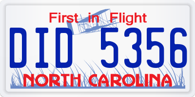 NC license plate DID5356