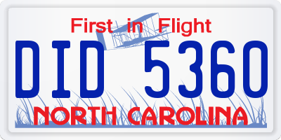 NC license plate DID5360