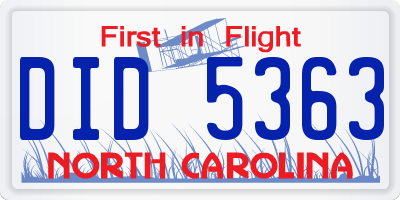 NC license plate DID5363