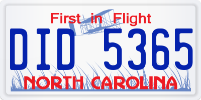 NC license plate DID5365