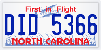 NC license plate DID5366