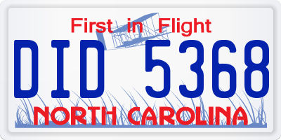 NC license plate DID5368