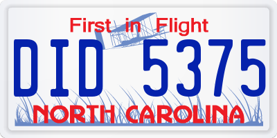 NC license plate DID5375