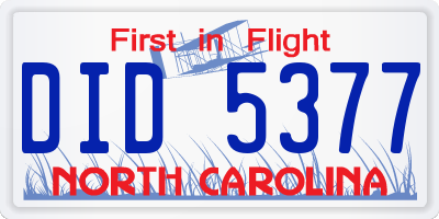 NC license plate DID5377