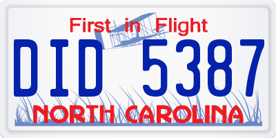 NC license plate DID5387