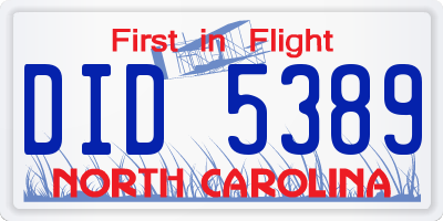 NC license plate DID5389