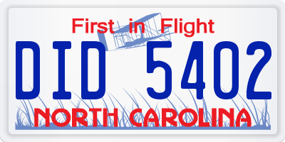 NC license plate DID5402