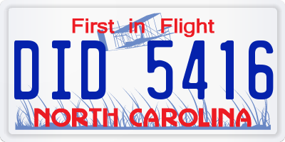 NC license plate DID5416
