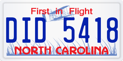 NC license plate DID5418