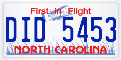 NC license plate DID5453