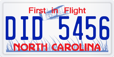 NC license plate DID5456