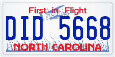NC license plate DID5668