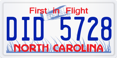 NC license plate DID5728