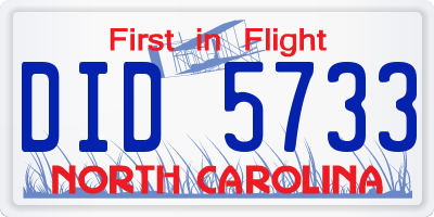 NC license plate DID5733
