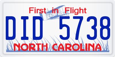 NC license plate DID5738