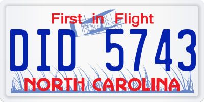 NC license plate DID5743