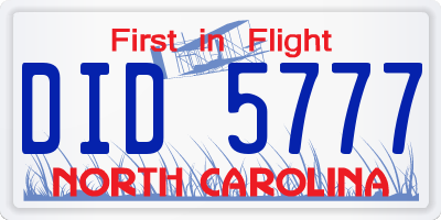 NC license plate DID5777