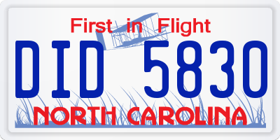 NC license plate DID5830
