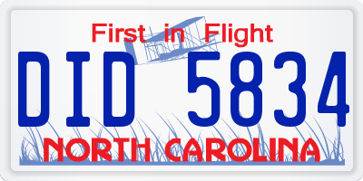 NC license plate DID5834