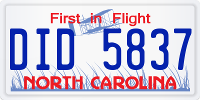 NC license plate DID5837