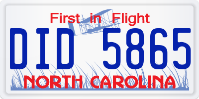 NC license plate DID5865