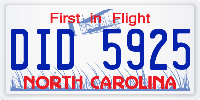 NC license plate DID5925