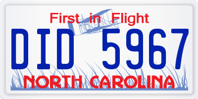 NC license plate DID5967
