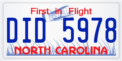 NC license plate DID5978