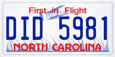 NC license plate DID5981