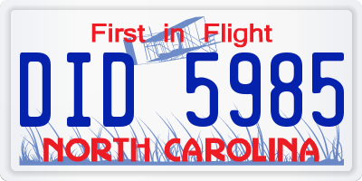 NC license plate DID5985