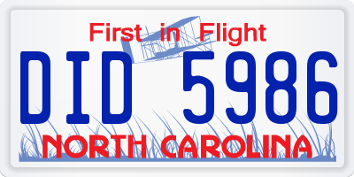 NC license plate DID5986