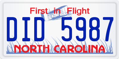 NC license plate DID5987
