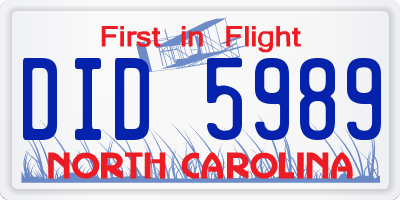 NC license plate DID5989