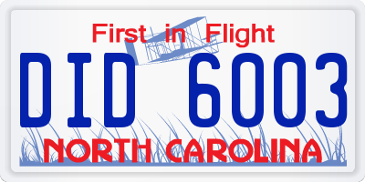 NC license plate DID6003